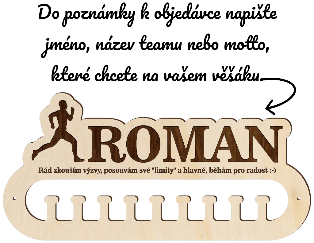 Věšák na medaile Sport – gravírované jméno, tým nebo motto